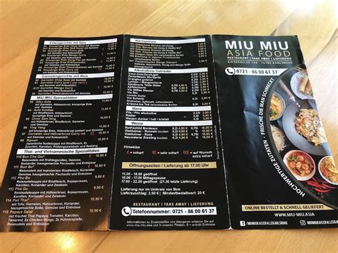 Speisekarte Miu Miu in Karlsruhe